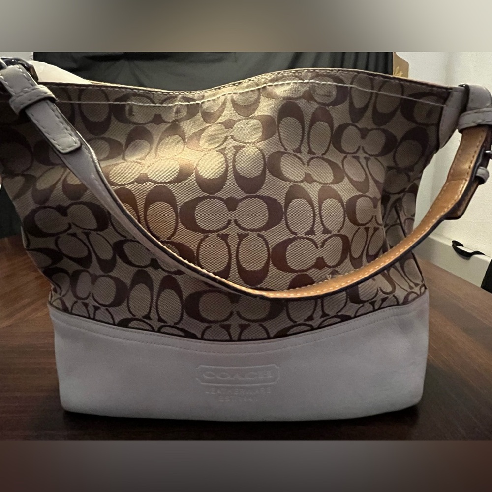 Coach Signature Jacquard Canvas & Leather Hobo Shoulder Bag